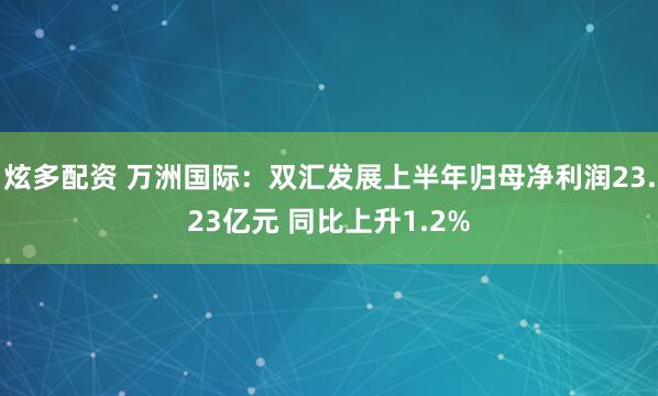 炫多配资 万洲国际：双汇发展上半年归母净利润23.23亿元 同比上升1.2%
